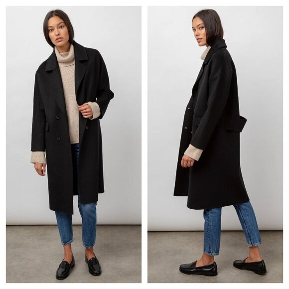 Rails Bristol Heavyweight Wool Blend Coat Double Breasted Black Women's XS - Picture 1 of 10